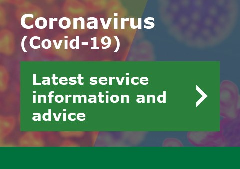 Picture of virus with slogan - Latest service information and advice