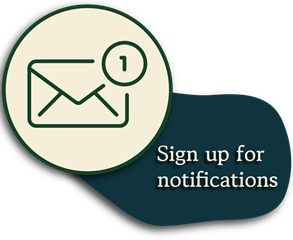 An email icon showing a little number 1 to indicate a new message. The text says Sign up for email notifications